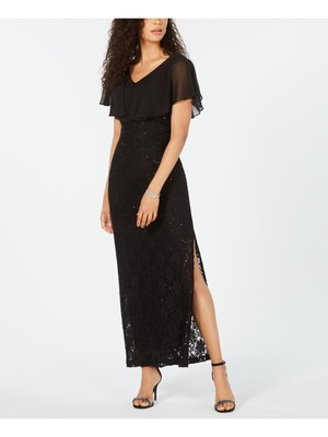 CONNECTED APPAREL Womens Chiffon Overlay Short Sleeve V Neck Maxi Sheath Dress