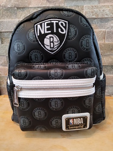 Loungefly NBA Brooklyn Nets Logo Black Mini Backpack NWT New