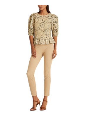 

LAUREN RALPH LAUREN Женский бежевый топ с баской и съемной подкладкой на бретельках