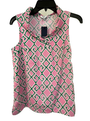 Crown & Ivy Blouse Womens Petite Small V Neck Sleeveless Geometric Top New