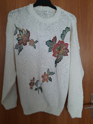 Da.-Pulli mit Applikation+Grobstrick+creme Gr.52/54+lg.Arm+ 1000%Acryl+TOP