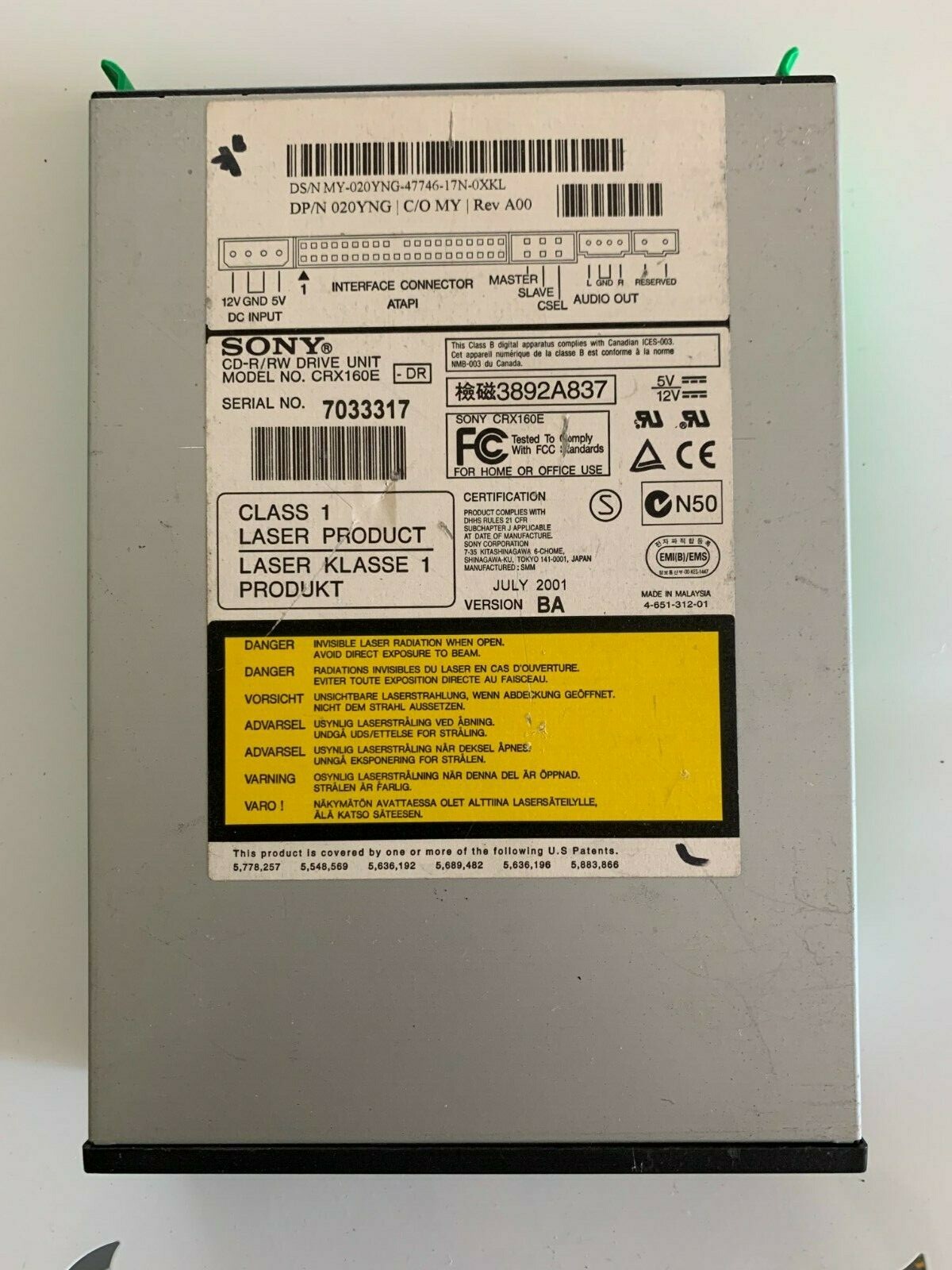 Sony CD-R/RW Drive Unit Model No. CRX160E with E-IDE
