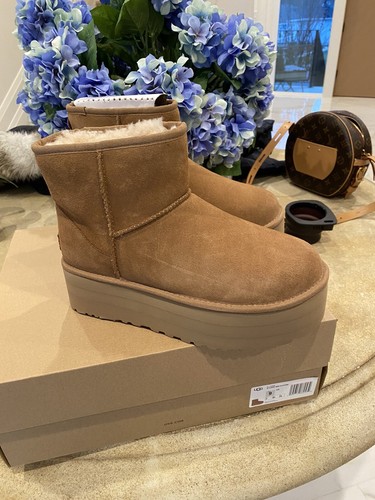Pre-owned Ugg Classic Mini Chestnut Platform Women's Boots Size 9 Ship Same Day In Brown
