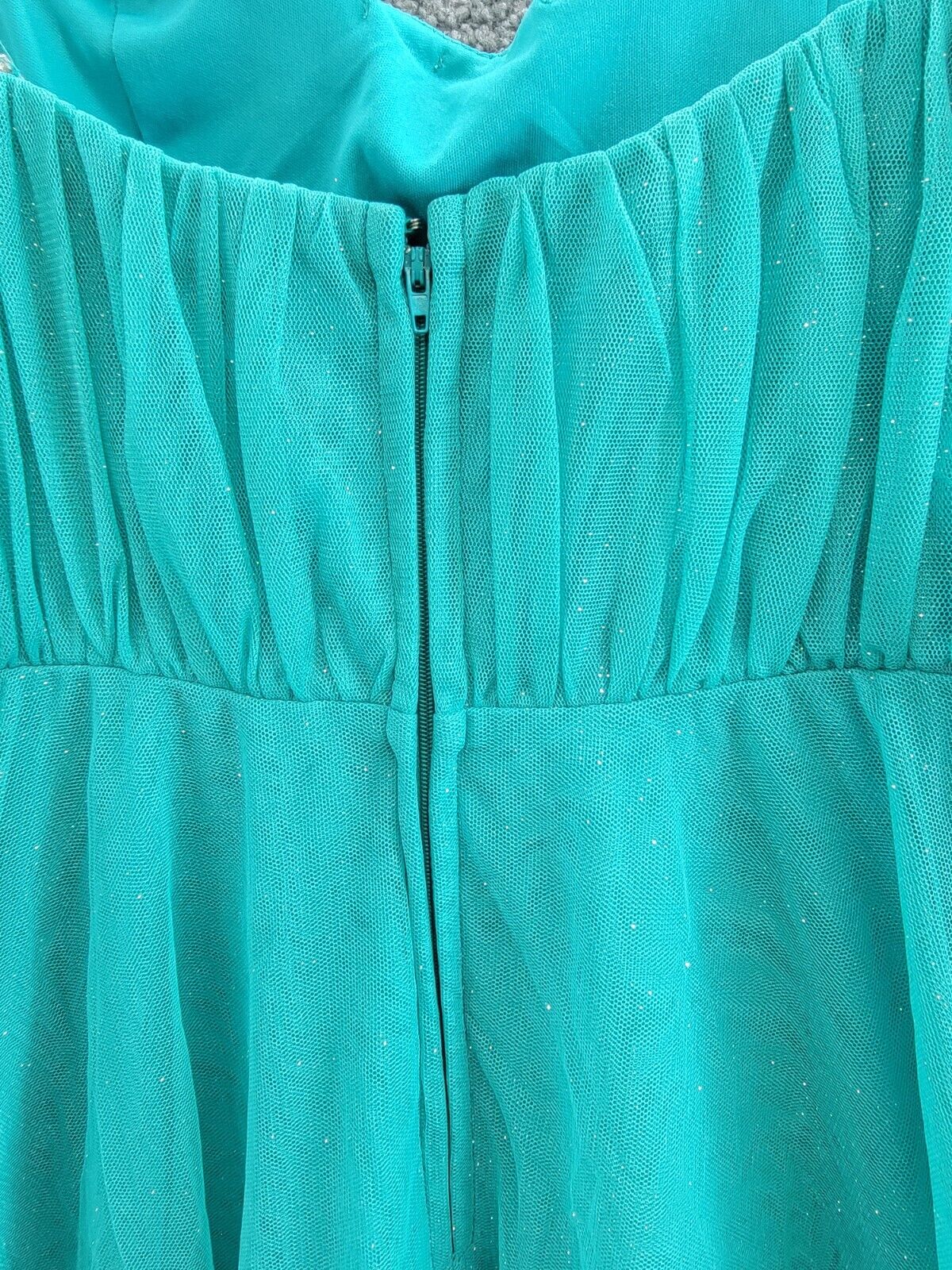 City Studio Jewel-Strap Glitter-Tulle Dress Juniors 9/10 Seafoam Belted Back Zip - Picture 9 of 16