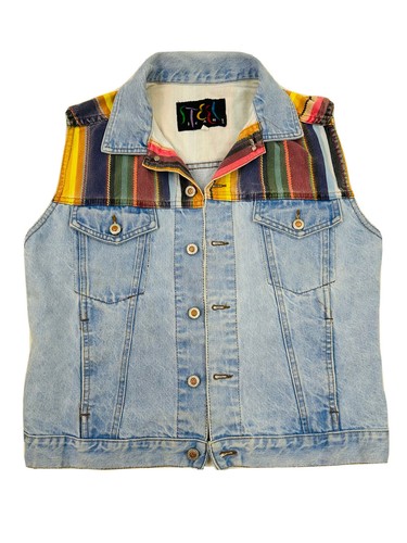 Vintage 90s Womens Medium Rainbow Western Stripe Denim Jean