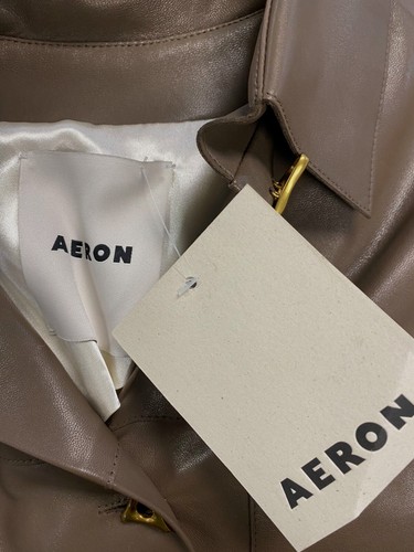 AERON $1645 AERON WOMEN'S BROWN HANNAH BELTED LEATHER SHACKET SIZE SMALL