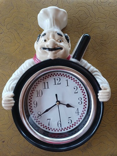 Vintage Fat Italian Chef Wall Clock Quartz. Works And Clean!!