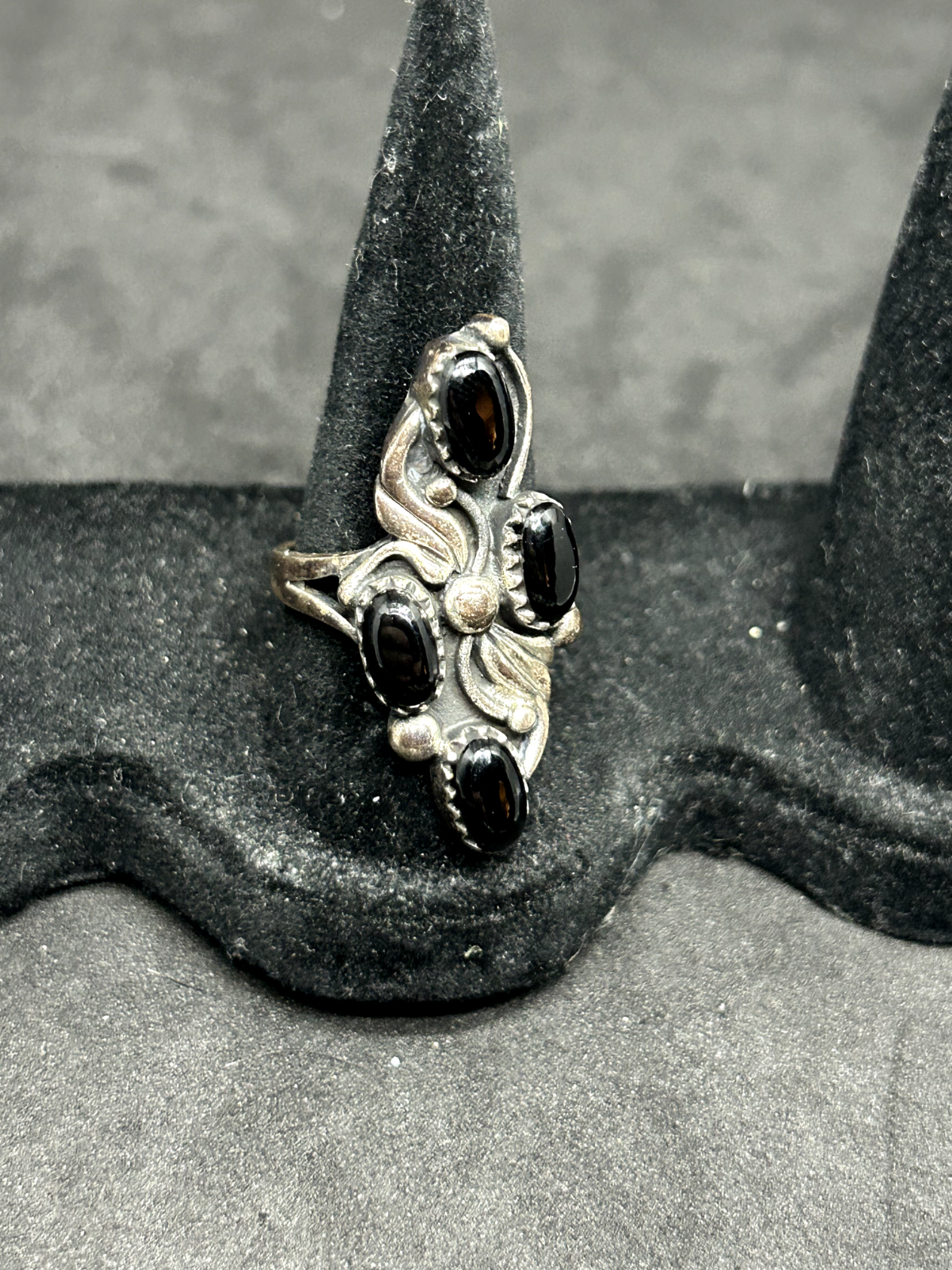 925 Sterling Silver Navajo 36mm Onyx Ring Sz 7.5 - 8.68g | eBay