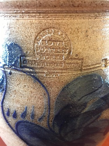 RARE ROWE Pottery WI  Blue Rooster Salt Glazed Stoneware Water Crock Dispenser