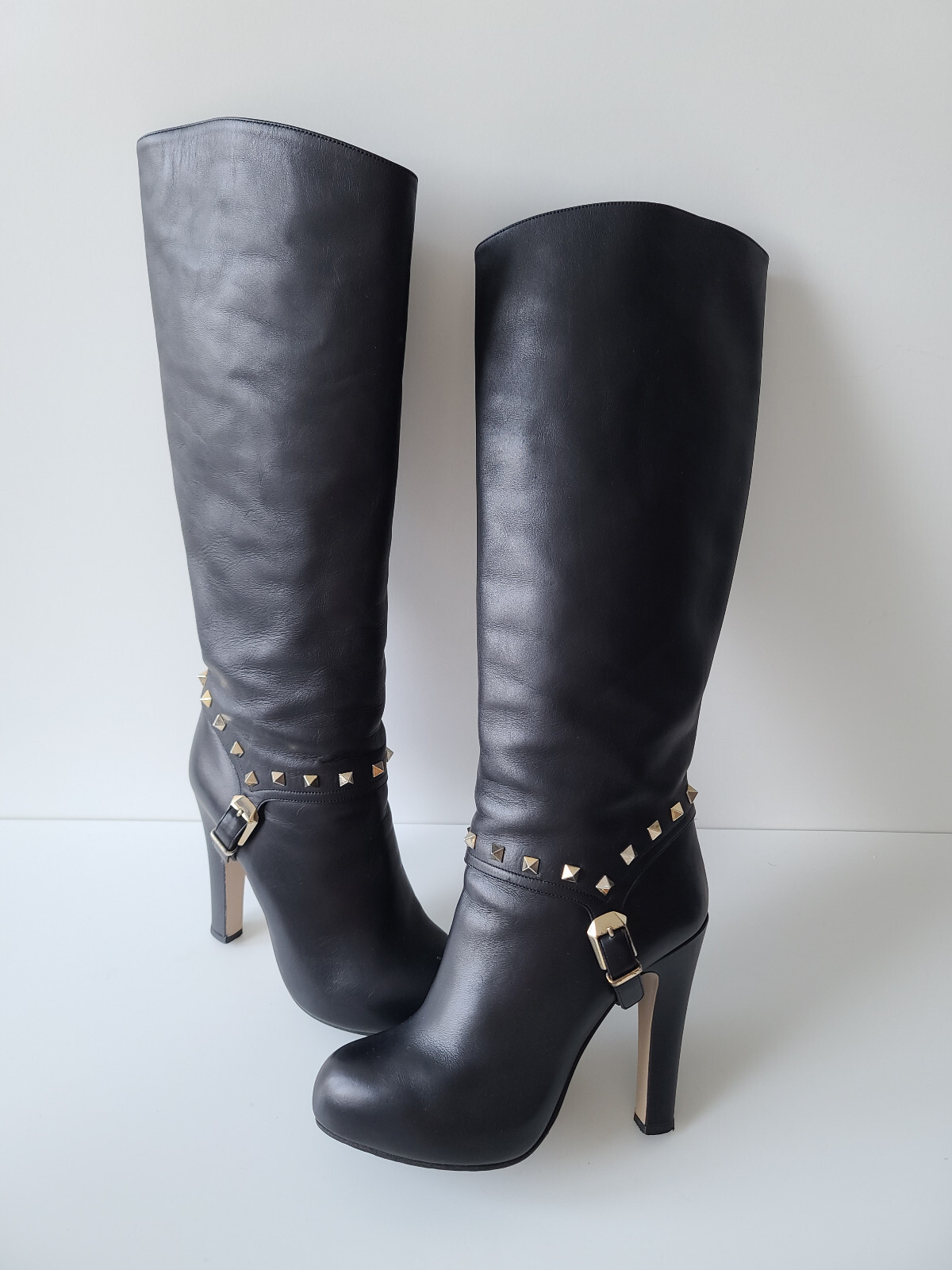 ブーツその他 VALENTINO GARAVANI BLACK LEATHER BIKER ROCKSTUD HIGH BOOT Valentino Rockstud Noir black leather Biker Motorcycle boots
