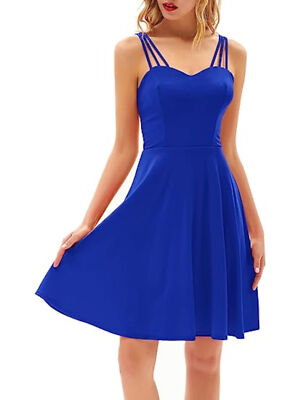 

GRACE KARIN Женское синее платье длиной выше колена без рукавов + расклешенное платье, Синий