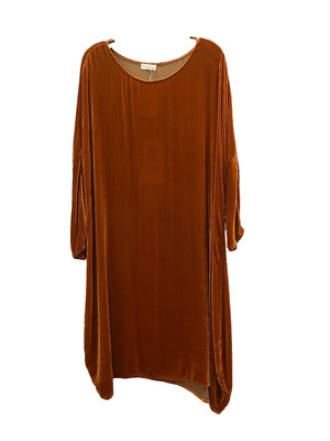Krista Larson Rust silk velvet Basic long sleeve Dress