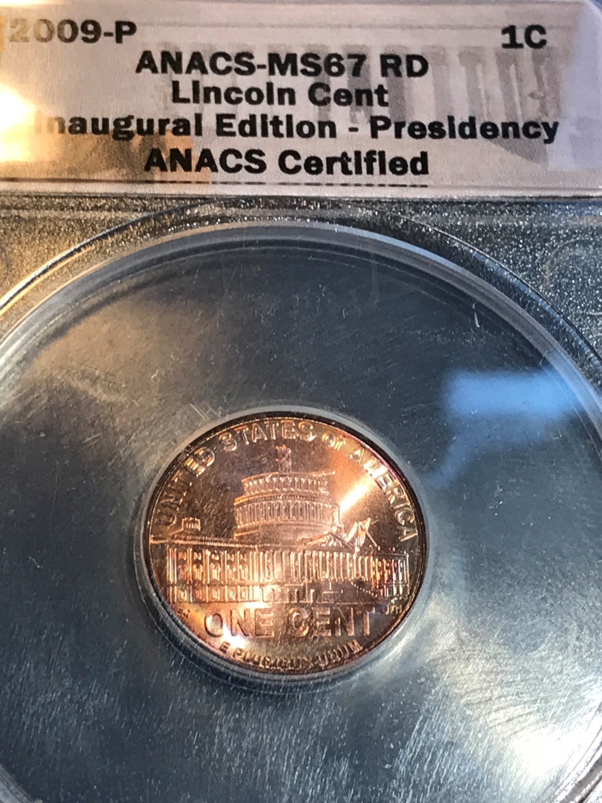 2009-P Lincoln Cent ANACS MS67RD Gorgeous Rainbow Toning CHN
