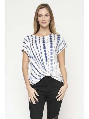 

EMELIA Женский синий топ с короткими рукавами и короткими рукавами Twist Front Tie Dye