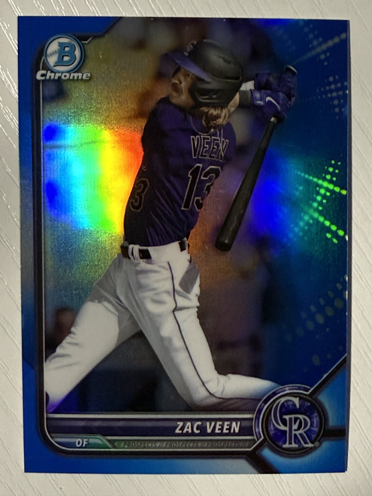 Zac Veen 2022 Bowman Draft Chrome Prospects Blue Refractor 018/150 Rockies