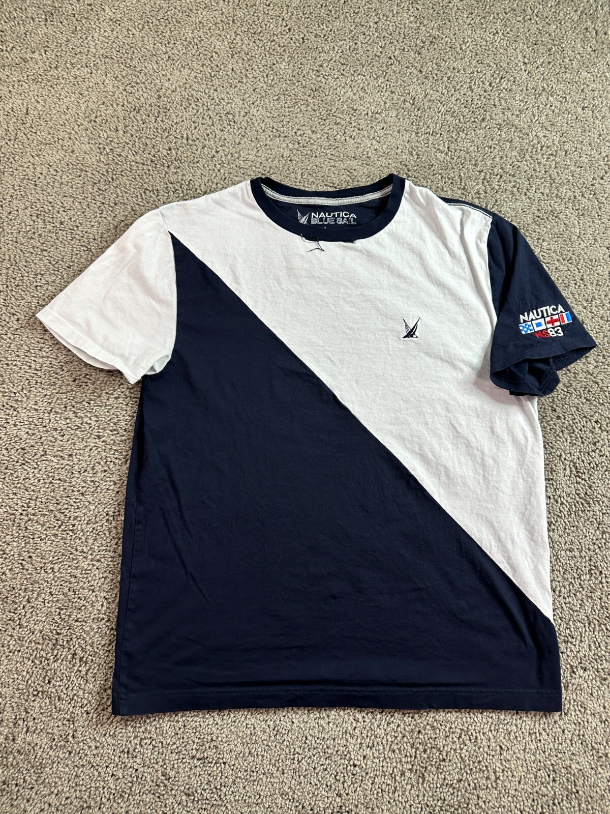 Nautica Blue Sail Shirt Mens L Blue White Colorblock