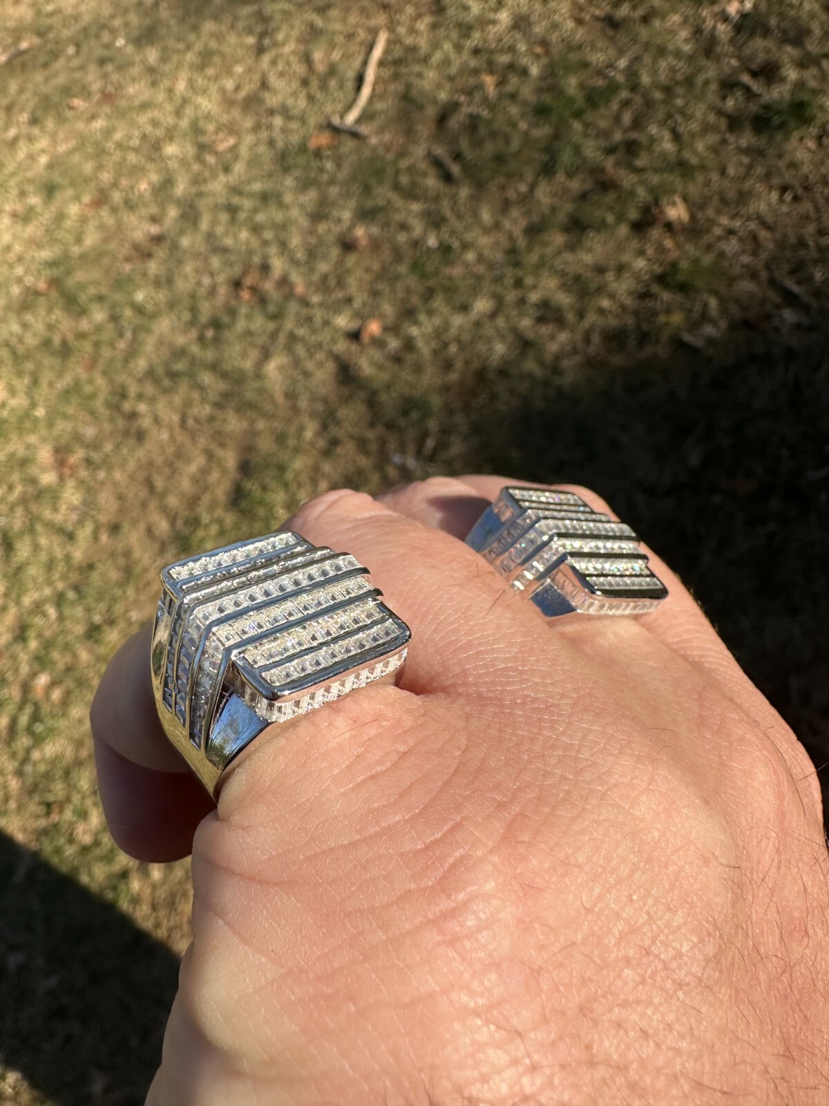 Pre-owned Pinky Moissanite Baguette Ring Real 925 Silver Iced Hip Hop  Pass Diamond Tester