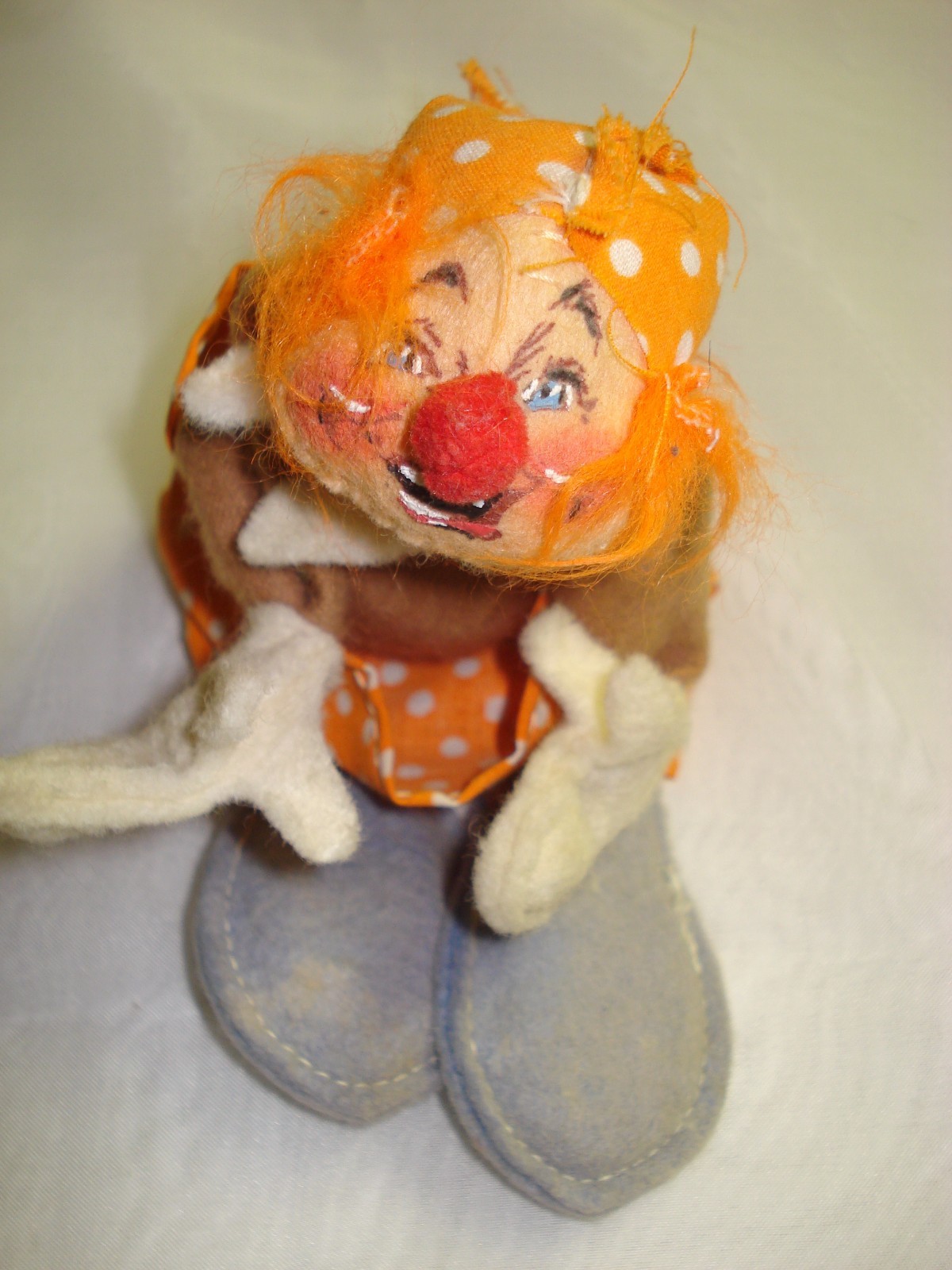 4 Annalee Clown Dolls 1971-1998 Mouse, Two with Oversize Feet, Balancing Clown