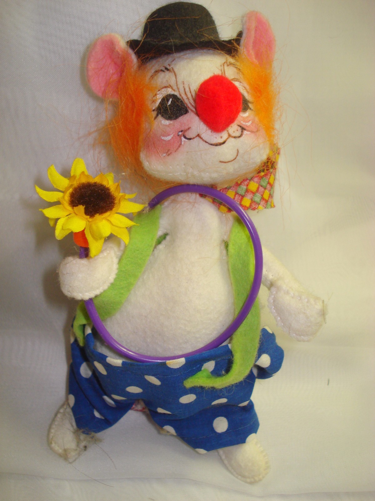 4 Annalee Clown Dolls 1971-1998 Mouse, Two with Oversize Feet, Balancing Clown
