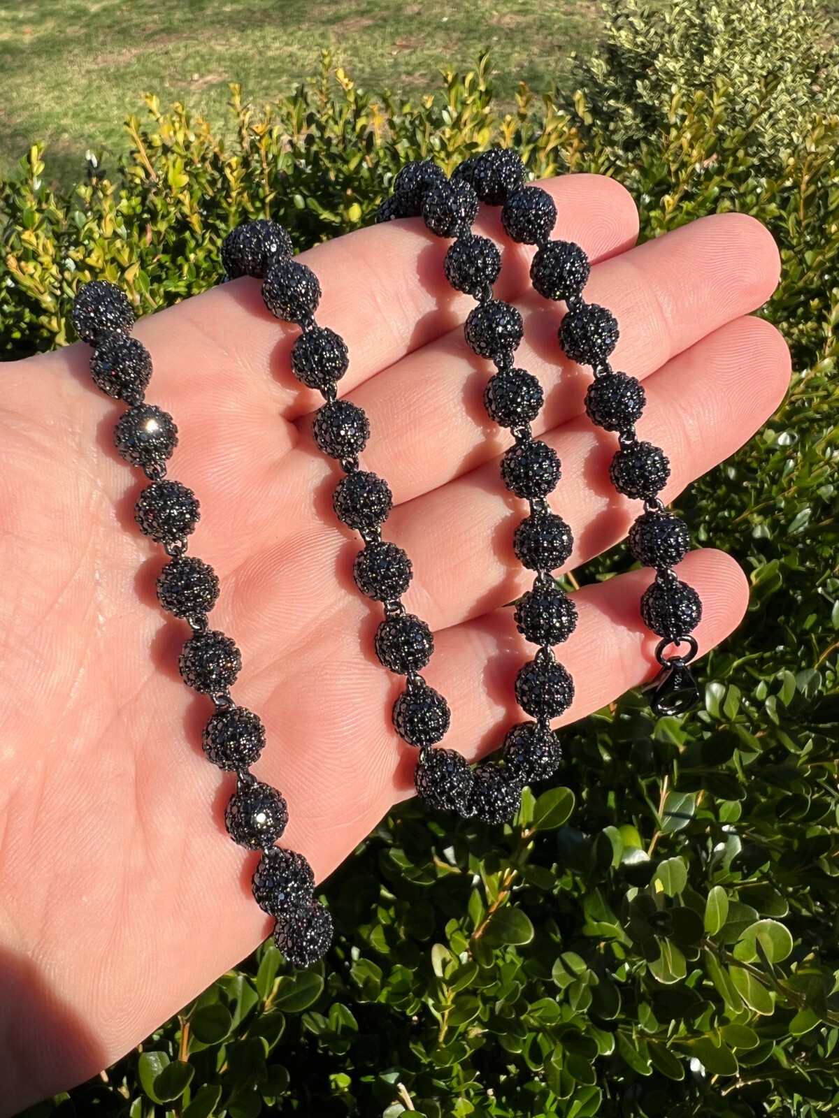 Pre-owned Harlembling Black Moissanite Ball Chain - Black Rhodium Over 925 Silver - Shambala Necklace