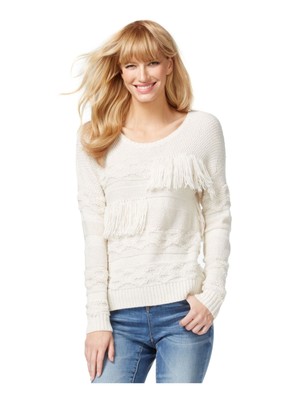

INC Женский свитер цвета слоновой кости с бахромой и длинным рукавом с вырезом под горло Размер, Цвет слоновой кости