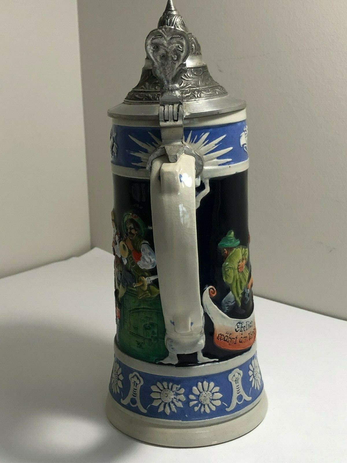 Thewalt Lidded German Beer Stein Tavern Drinking Time Does Not Strike Kamp 297