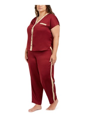 

INC Intimates Maroon Solid Sleepwear Pants Plus Size