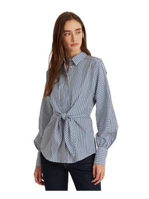 

Синий женский топ с манжетами и рукавами на пуговицах RALPH LAUREN Petites  синего цвета