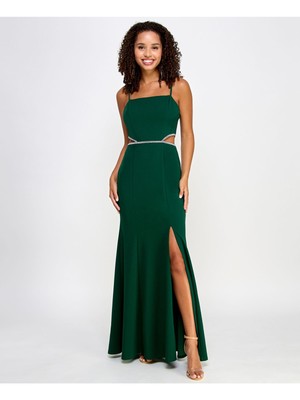 BCX DRESS Womens Green Unlined Spaghetti Strap Formal Gown Dress Juniors 3