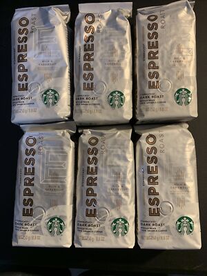 6 Starbucks Espresso Roast Whole Bean Coffee Dark Roast 8.8 OZ Each 3.3lb Total