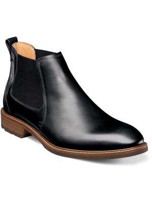 

FLORSHEIM Мужские черные кожаные туфли Челси на блочном каблуке с круглым носком и язычком-шале, 12 м, Черный, 11964-010