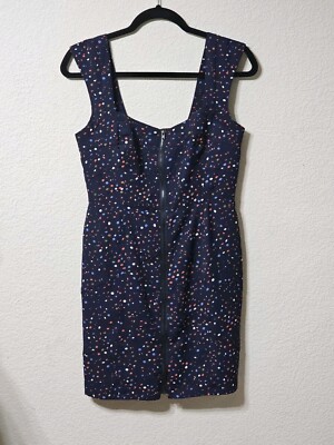 BCBGeneration Dress Womens Size Small Navy Blue Polka Dot Front Zip Strappy