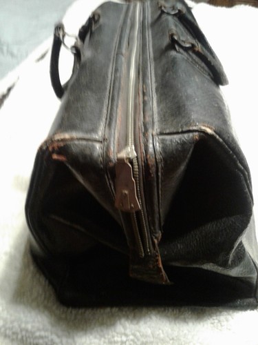 Antique Leather Doctor Physician Bag Case Satchel Medical Suitcase Tote Zipper