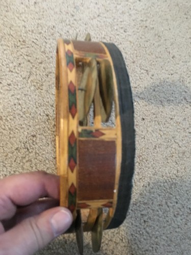 Vintage Wood Headless Tambourine 8.75” Double Row Bells Jingles Hand Held