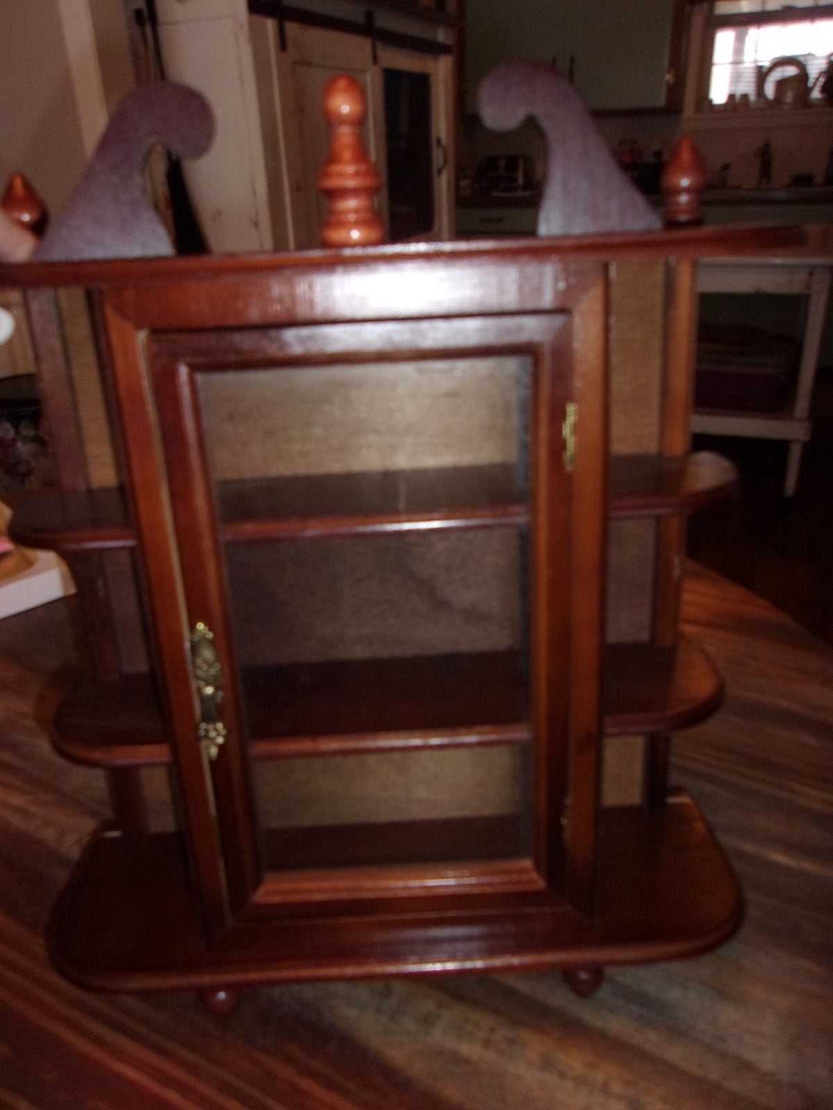 Walnut Wall Hanging Curio Cabinet Glass Door Shelf Rack Display-preowned