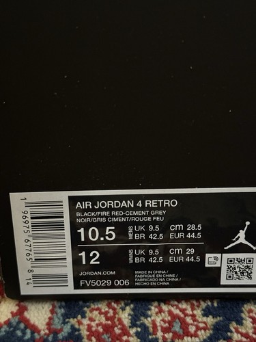 Pre-owned Jordan Size 10.5 Nike Air  4 Retro Bred Reimagined Fv5029-006 Black Red Sneakers