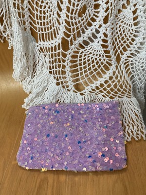 Cosmetic Bag Makeup Pouch Ipsy Sequin Fabric Soft Purple Zip 7in X 5in