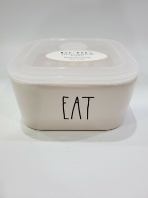 Rae Dunn ''EAT  Ceramic Bowl Square with Vented Lid Brand New Fast Shipping
