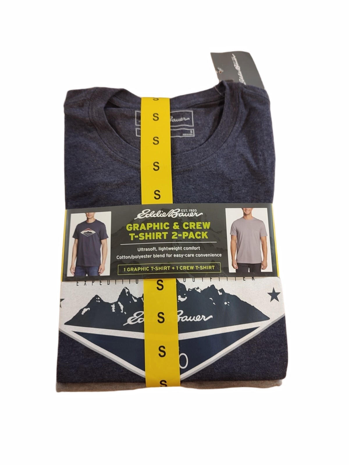 2 PACK Eddie Bauer Mens Short Sleeve Graphic  Logo T-Shirt Blue Grey SM / SMALL