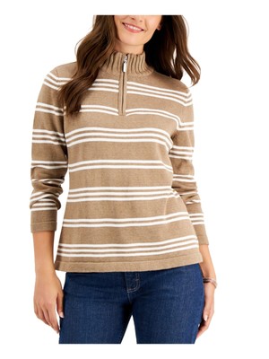 

KAREN SCOTT Женский коричневый свитер в полоску с длинным рукавом и воротником-стойкой