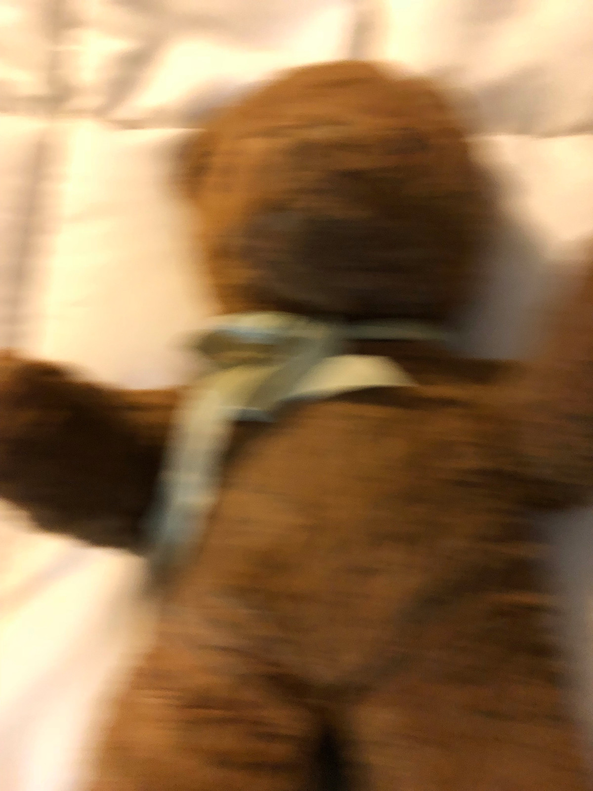 VINTAGE BROWN RIBBON MOHAIR STUFFED TEDDY BEAR DOLL