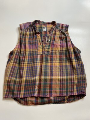 NSF Dressy Blouse Lilith Plaid Hilow Popover Colorful Plaid Size Small USA Made