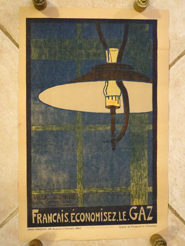 Ancienne Affiche Propagande Circa 1917 FrançAis éConomisez Le Gaz Ville De Paris