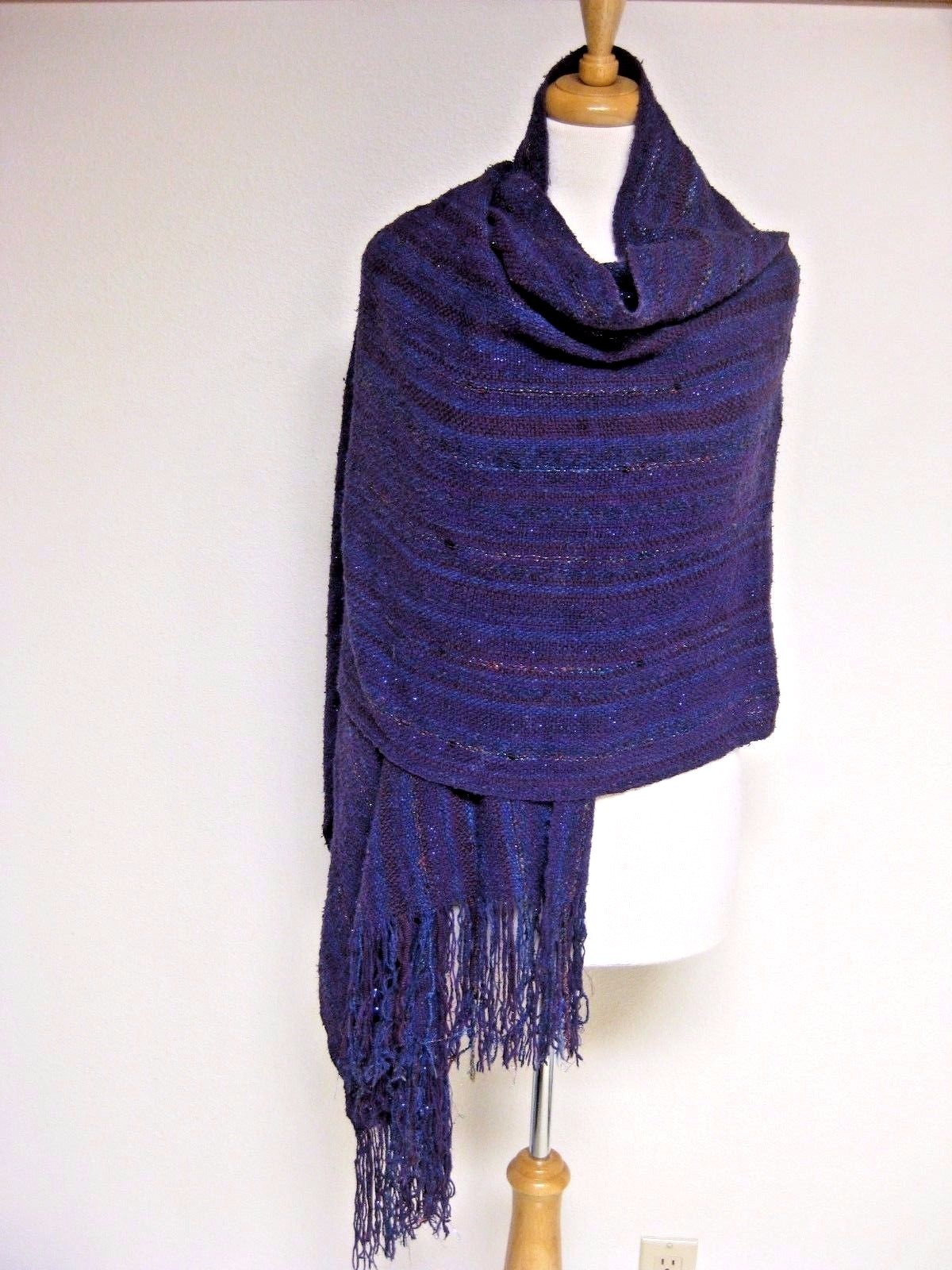 HAND WOVEN RAW SILK LUREX SHAWL WRAP SHRUG THROW EXQUISITE MIXED MATERIALS XL