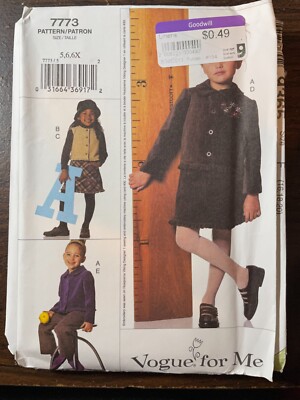 Vogue 7773 Vintage 90's Vogue For Me Childs Sewing Pattern Sz. 5-6X UnCut