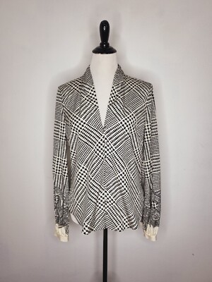 VERONICA BEARD Beata Top Women's Size 8  Checked  Silk Ivory Black EXCELLENT!