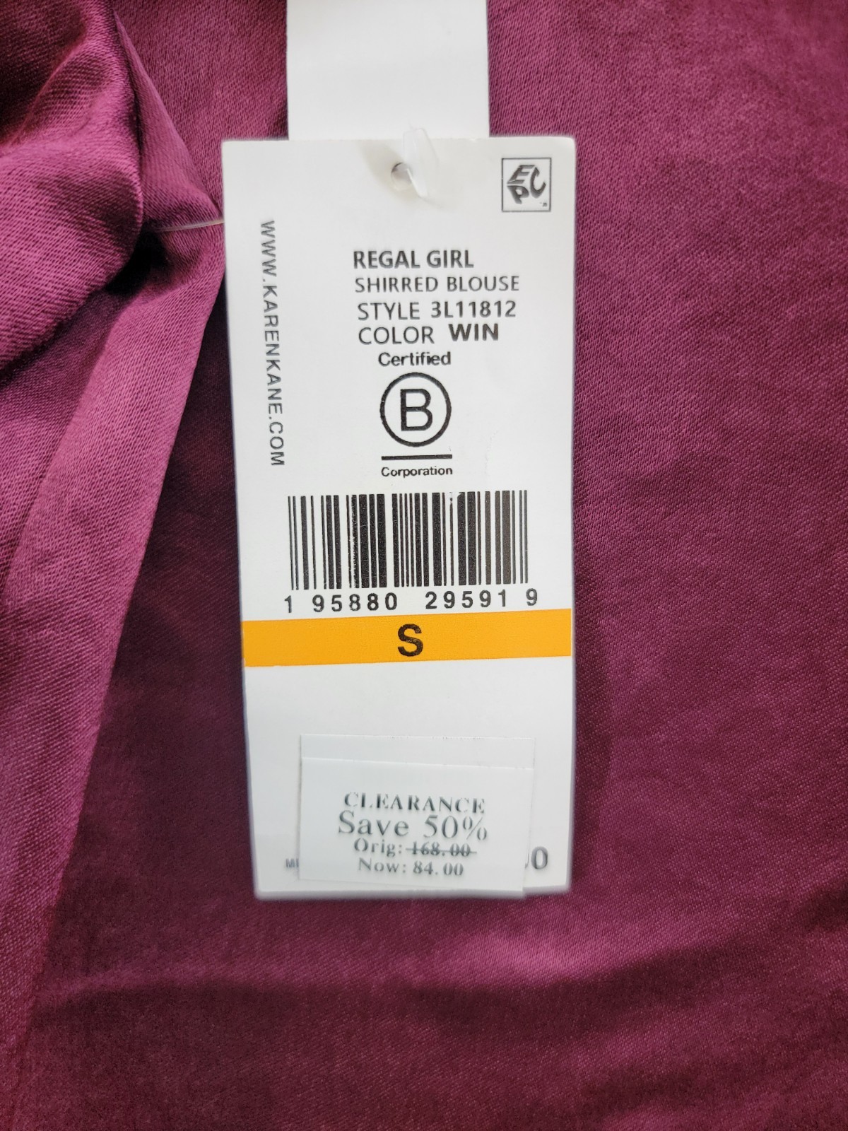 Karen Kane Shirred Blouse Women's S Wine Solid Collared Long Sleeve Button Front - Picture 15 of 15