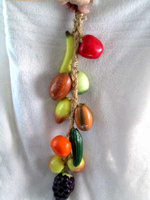 Hand Painted Vibrant Ceramic Fruits /Vegetables On A Rope Wall Decoration / ~26''