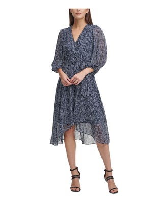 

DKNY Женская прозрачная вечерняя накидка из искусственной кожи с вырезом выше колена с рукавом 3/4, Navy