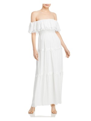 

AQUA FORMAL Женское вечернее макси-платье макси с короткими рукавами цвета слоновой кости на подкладке с завышенной талией, Цвет слоновой кости